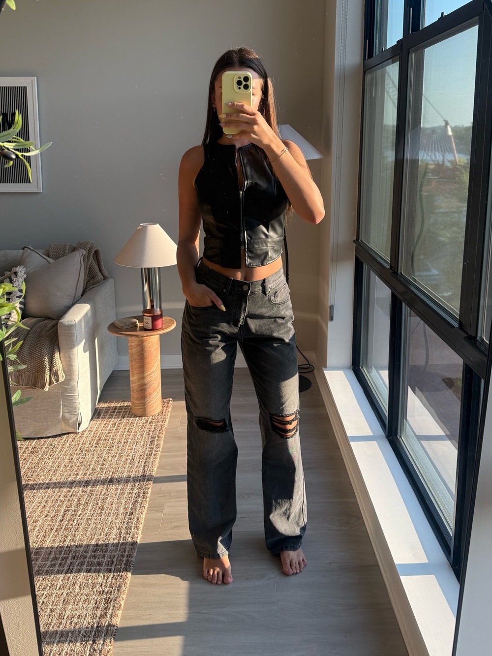 Fashion Nova Black Distressed Wide-Leg Jeans